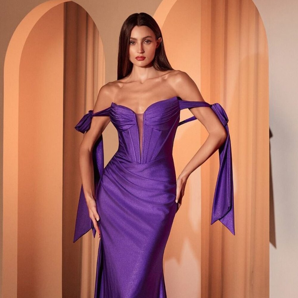 NEW FORMAL SHEATH SOLID SATIN DRESS W/ OFF THE SHOULDER TIES STRAPS CD KV1120